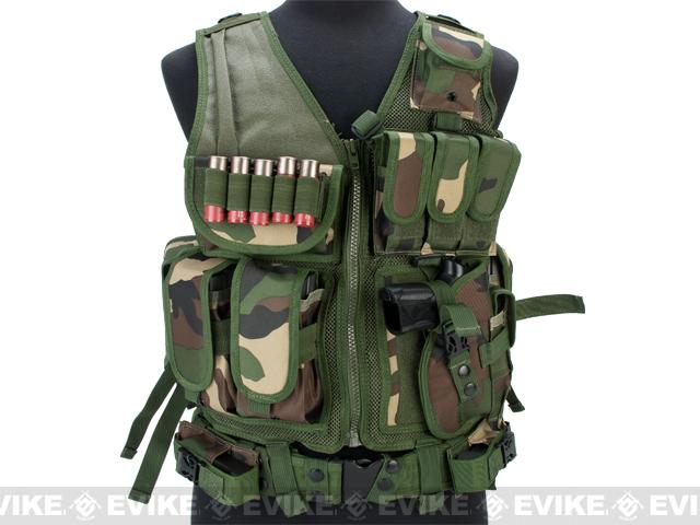 Deluxe Spec Force Crossdraw Tactical Vest with Holster & Mag Pouches - Woodland WD